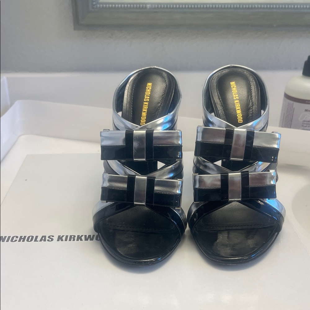 Nicholas Kirkwood Black and Silver Heeled Sandals